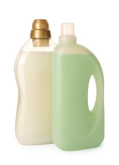 Bottles of fabric softener isolated on white