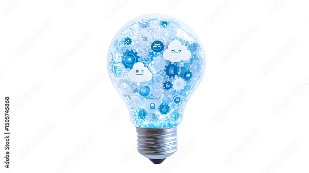 Poster a unique light bulb displaying gears inside to represent technology, innovation, and the mechanics o