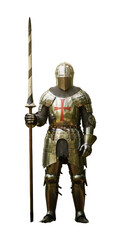 Knight In Shining Armor Holding Spear Isolated On Transparent Background