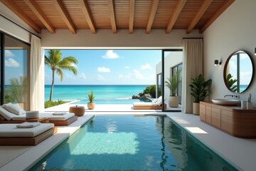 Tour a Luxury Beachfront Villa through Virtual Reality with Close-Up Shots of Architectural Details and Ocean Views