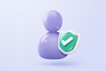 3d user profile icon or social avatar signs and business communication staff person. Identity verification success with checkmark. 3d round account manager button icon vector render illustration