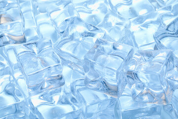 Cubes of clear ice as background, closeup