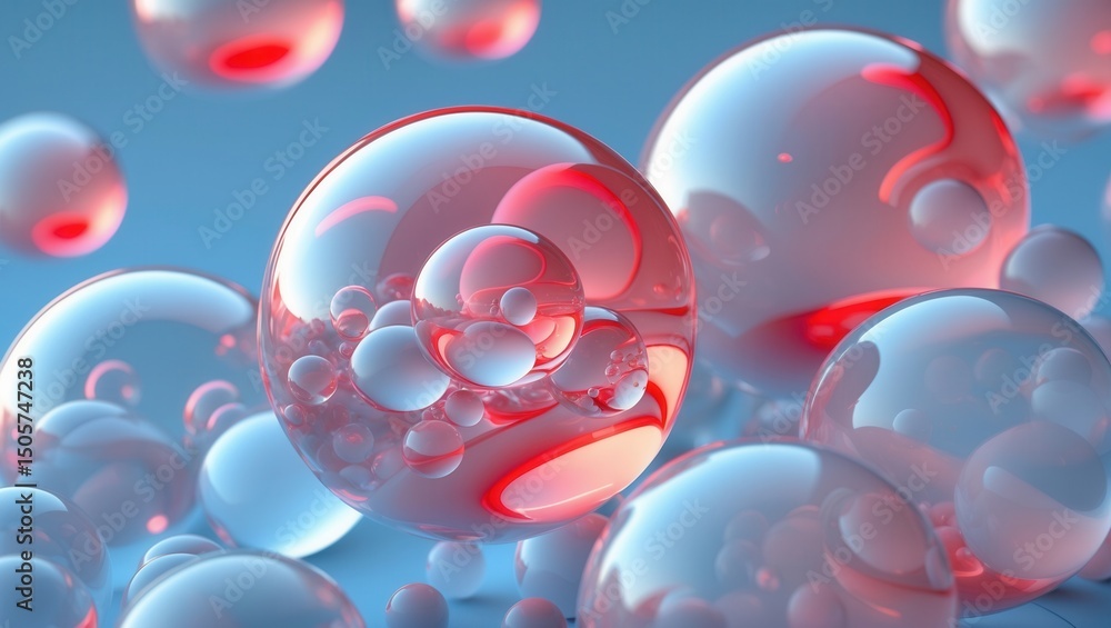 Poster abstract visualization of stem cells and progenitor cells in cell culture environment with red and b