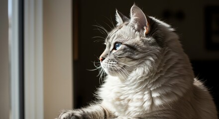 Serene feline gazing into the sunlit distance pure beauty captured