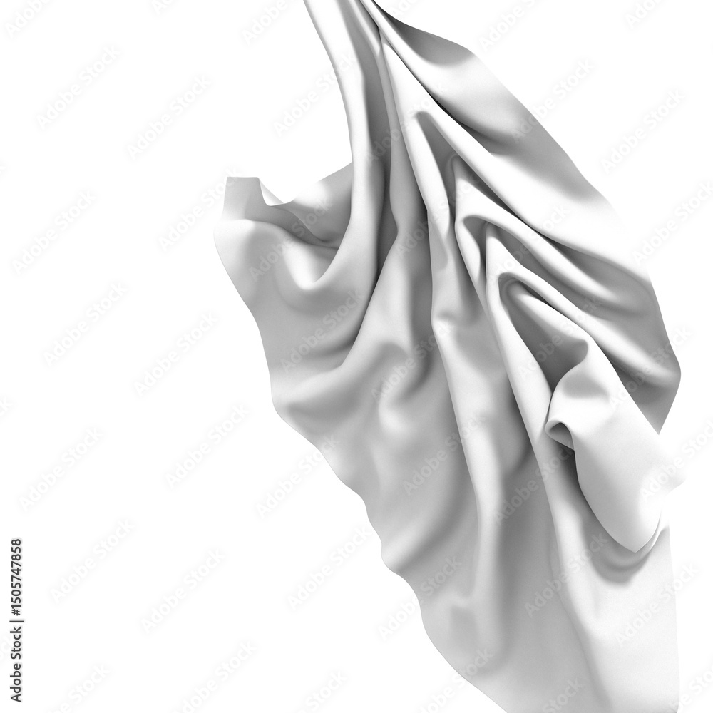 Poster Close-up of a white fabric with soft folds and creases. The abstract texture creates a smooth and elegant background.