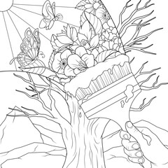 Vector illustration, abstract art brush painting, coloring book