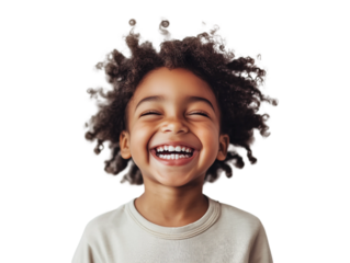 Portrait of happy little kid laughing,PNG,clipart,transparent background,copy space,web banner.