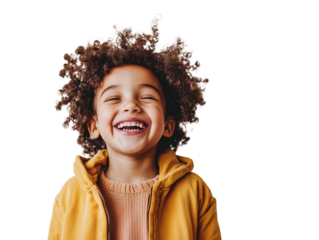 Portrait of happy little kid laughing,PNG,clipart,transparent background,copy space,web banner.