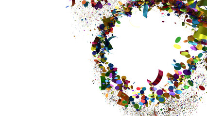 Abstract background with colorful confetti exploding on a white background, perfect for celebrations and festive designs.