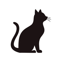 Elegant black cat silhouette sitting profile