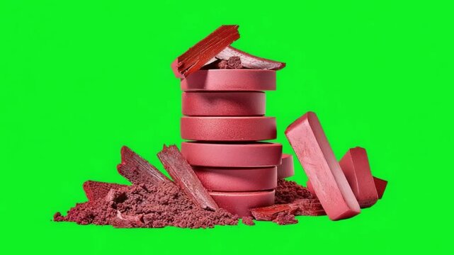 Vibrant Stacked Red Objects on Green Background Showcasing Artistic Beauty and Visual Contrast in Creative Photography