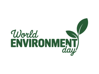 World environment day celebration logo with green typography and leaf illustration on white background
