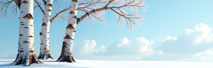 majestic birch trunks branches create textured backdrop pale blue winter sky frosty