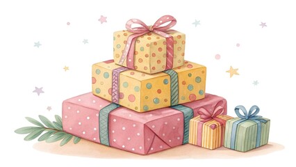 Obraz premium stack of gifts watercolor clipart illustration