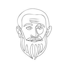 One line drawing portrait of a bearded man