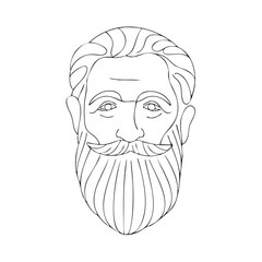 Line art portrait of a senior man with a long beard
