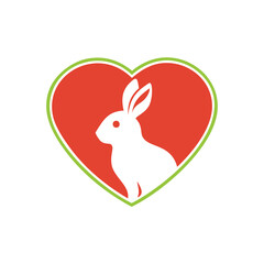 White rabbit silhouette inside red heart green border