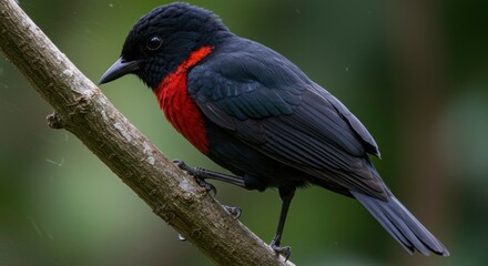 Majestic Black and Orange Bird Perched on Branch Vibrant Colors Nature Beauty
