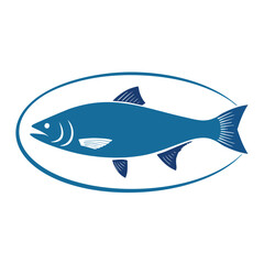 Blue salmon fish icon in oval frame seafood design