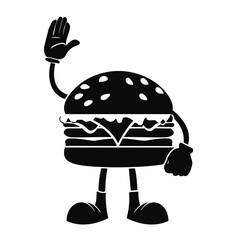 Happy burger character waving hello fast food