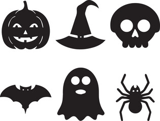 black halloween vector icon, halloween silhouette vector set, halloween logo bundle