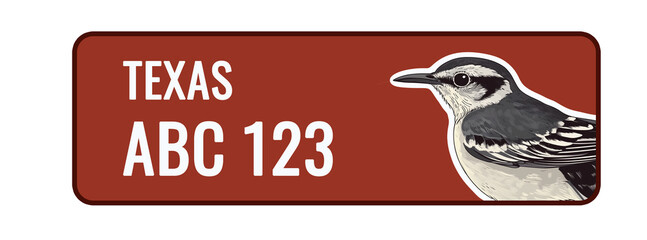 Maroon license plate wit sparrow on it 