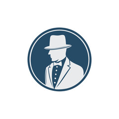 Elegant gentleman in fedora hat profile logo design