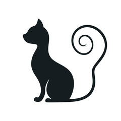 Elegant black cat silhouette curled tail design