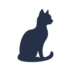 Elegant silhouette of a sitting cat dark blue