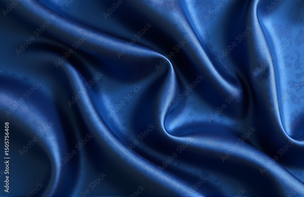 Poster navy blue silk satin fabric features abstract gradient background soft folds wide panoramic drapery