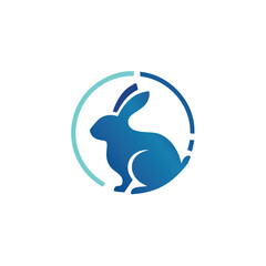 Blue rabbit logo design circle modern minimalist