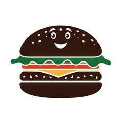 Happy smiling burger cartoon food illustration