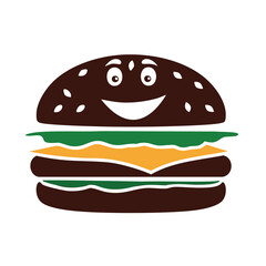 Happy smiling burger cartoon food icon illustration