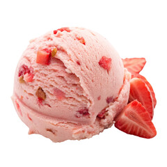 Pink strawberry ice cream scoop on a white background