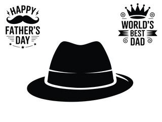 Happy Father's Day logo sticker on white background, World's best dad, father, silhouette, father's day hat, vector, art