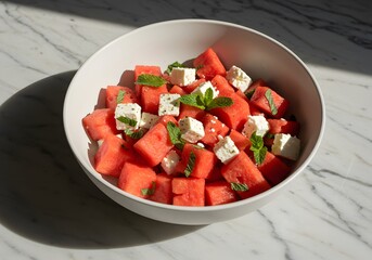 Refreshing Cube Watermelon, Cheese Salad - Perfect for Summer Food Blogs, Recipe Books, Healthy Menus, Editorial Design