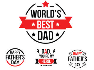 Happy Father’s Day Typography Badge Design with Hearts and Banner, Happy Father’s Day Typography and Banner