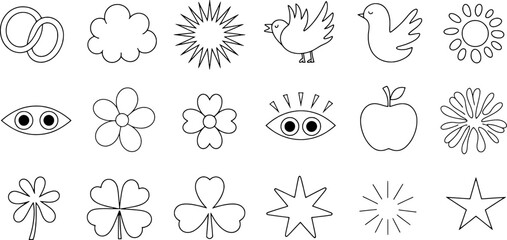 Simple line drawings of flowers birds sun and more