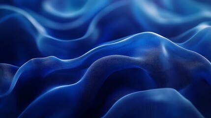 Obraz premium Smooth flowing silk fabric in deep royal blue, soft waves and folds catching subtle highlights, elegant luxurious atmosphere, delicate natural drape. Created Using: Studio fabric photography setup,