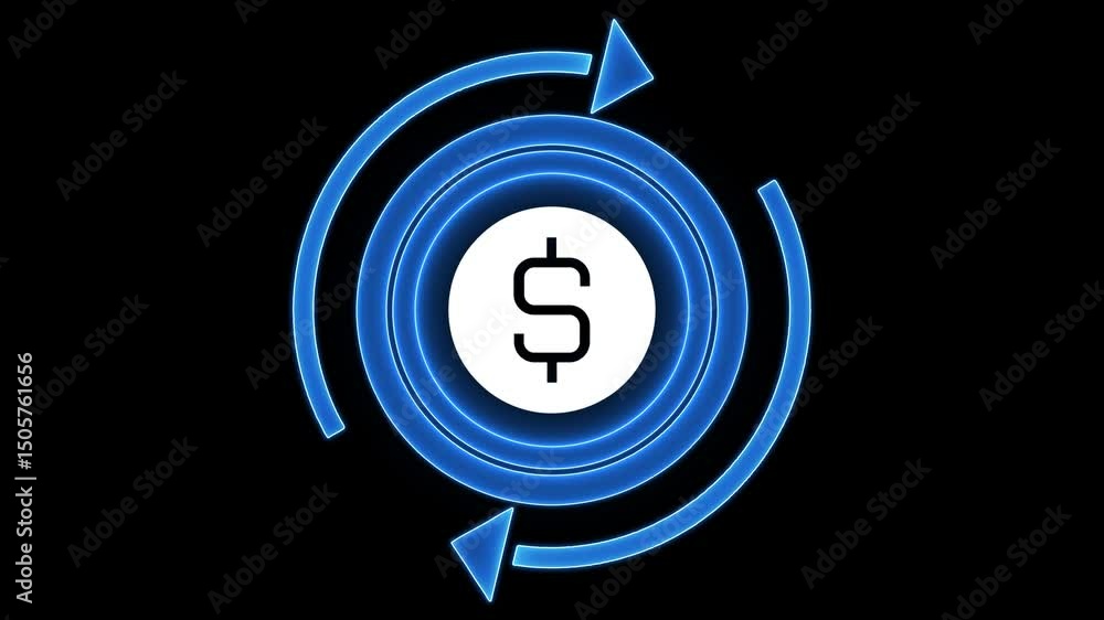 Poster concept of dollar crypto currency shown on digital neon tech background to represent blockchain, fut