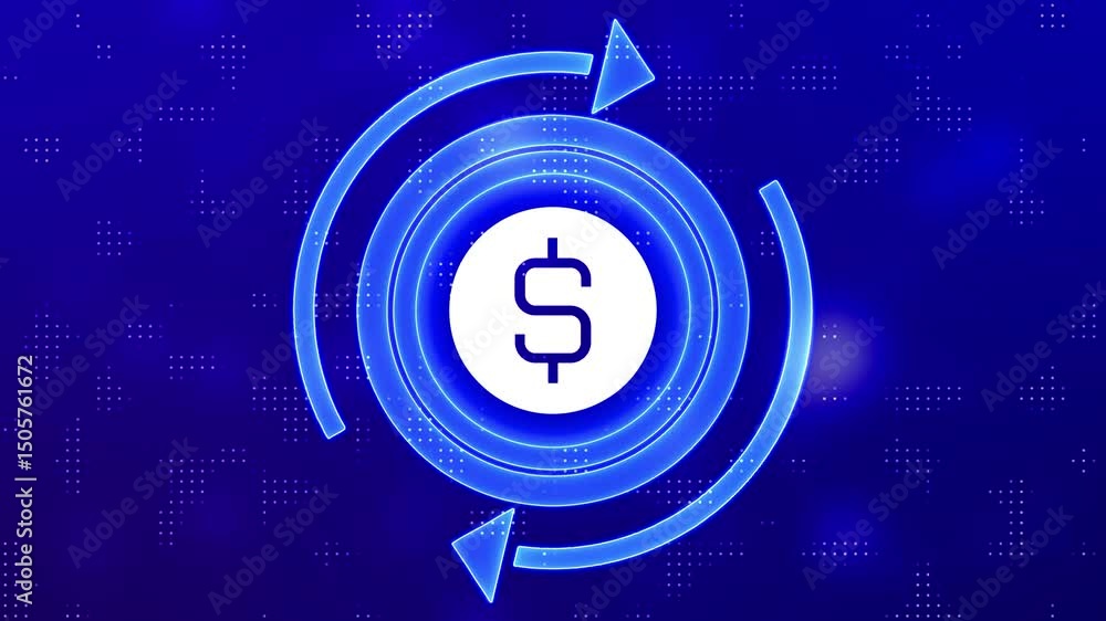 Aufkleber concept of dollar crypto currency shown on digital neon tech background to represent blockchain, fut