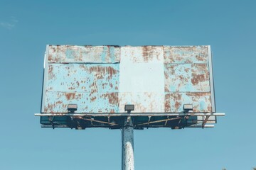 High Resolution Picture of Low Angle View of Advertising Billboard Against Blue Clear Sky