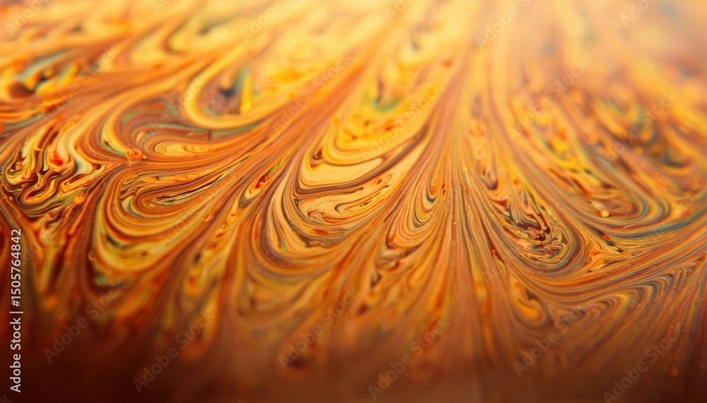 Aufkleber vibrant orange and gold fluid swirl texture with abstract marbling patterns for web design, poster b