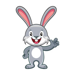 Happy grey bunny rabbit cartoon character waving