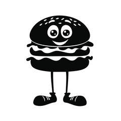 Happy hamburger cartoon character fast food icon