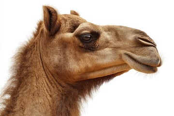 Obraz premium Close-up of a camel's head and neck against a white background.