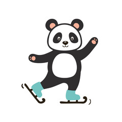 Adorable panda ice skating winter fun cartoon character