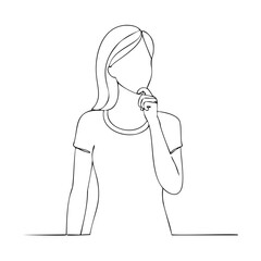 Woman thinking pensive thoughtful contemplative line art