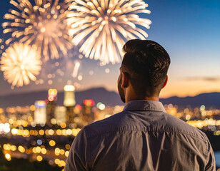 Fireworks Display Man Watching Festival Back View