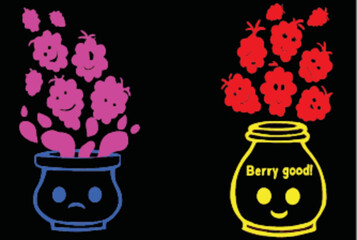 Colorful Cartoon Berry Illustration with Fun Expressions and Text